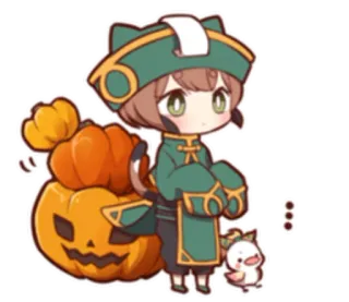 😐 Chibi, Anime, Gato, Halloween, Calabaza, Dibujo animado telegram sticker