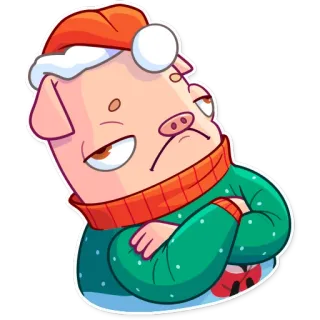 ☹️ babi, hewan, kartun, natal, topi santa, sweter, imut telegram sticker