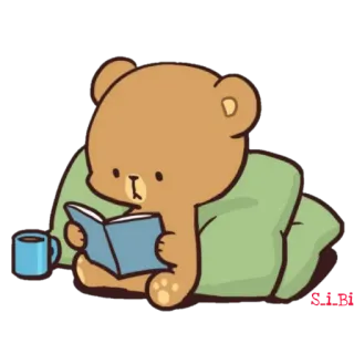 📖 orso, leggere, libro, carino, caffè, coperta telegram sticker