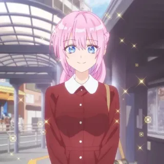 🍧 Anime Mädchen, rosa Haare, Cartoon, Anime, lächelnd, Charakter telegram sticker