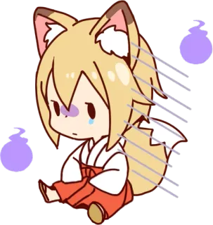 😢 애니메이션, 여우, 치비, 카와이, 귀여운, 캐릭터 telegram sticker