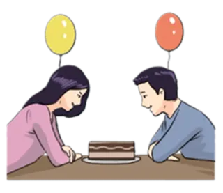 🎂 casal, bolo, balões, celebração, relacionamento, sobremesa telegram sticker