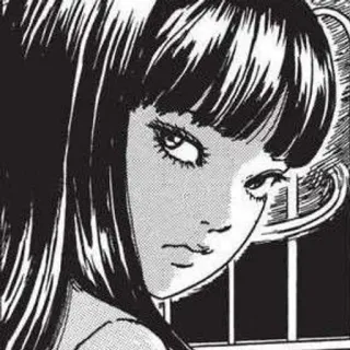😒 Manga, Dziewczyna, Anime, Junji Ito, Horror, Ilustracja, Grafika, Czarno-białe telegram sticker
