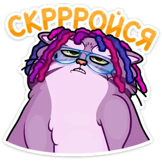 😑 СКРРОЙСЯ gato, óculos, desenho animado, adesivo, texto russo telegram sticker