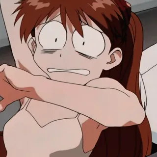 😱 Asuka Langley Sohryu Neon Genesis Evangelion anime, cartoon, fear, shock, expression, Evangelion, Asuka telegram sticker