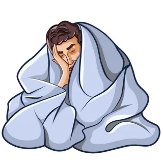 😔 ป่วย, เหนื่อย, หลับ, ผู้ชาย, ผ้าห่ม, ป่วย, หมดแรง, พักผ่อน whatsapp sticker