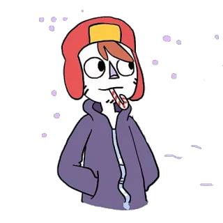 😕 만화, 캐릭터, 사탕 지팡이, 후드티, 겨울, 소년 telegram sticker