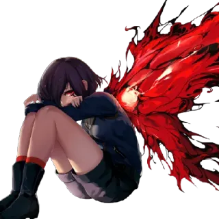 😎 Anime, Ragazza, Ali, Triste, Demone, Rosso telegram sticker