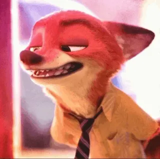 🦊 Nick Wilde Zootopia fuchs, cartoon, animation, grinsend, tier, charakter, zoomania telegram sticker