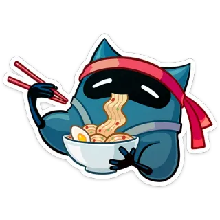🍴 ninja, ramen, food, bowl, noodles, cartoon, cute whatsapp sticker
