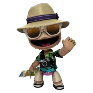 😎 Sackboy LittleBigPlanet Sackboy, LittleBigPlanet, vacation, tourist, hat, camera whatsapp sticker