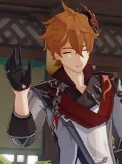 🌟 Tartaglia Genshin Impact Anime, Videojuego, Personaje, Sonrisa, Guantes, Fantasía, Masculino whatsapp sticker