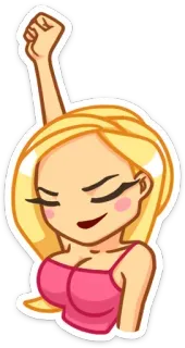 💪 Cartoon, Frau, Mädchen, Blondine, Geballte Faust, Macht, Protest telegram sticker