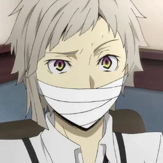 🍥 Atsushi Nakajima Bungou Stray Dogs Anime, Bungou Stray Dogs, Atsushi Nakajima, Personnage, Cheveux Gris, Bandage, Yeux Jaunes whatsapp sticker