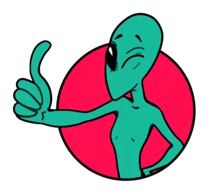 👍 Alien, Jempol ke atas, Kartun, Luar angkasa, Positif, Persetujuan whatsapp sticker