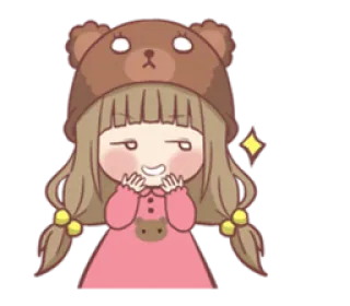 😏 fofo, desenho animado, chapéu de urso, menina, kawaii telegram sticker