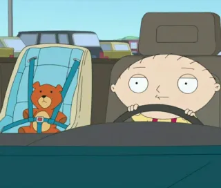 🧸 Stewie Griffin Family Guy cartoon, car, driving, baby, tv show, animated, comedy telegram sticker