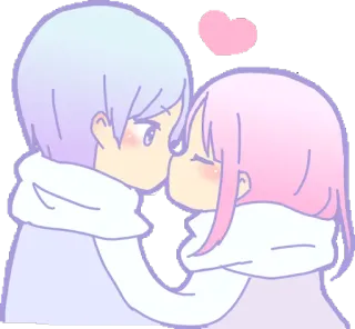 😚 ciuman, cinta, anime, pasangan, hati, kartun, hubungan whatsapp sticker