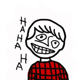 😂 HAHAHA desenho animado, rindo, camiseta vermelha, rabisco, ilustração, esboço telegram sticker