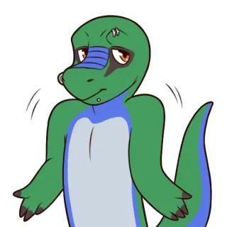 😕 kadal, reptil, furry, antropomorfik, angkat bahu, hijau, kartun telegram sticker