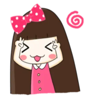 ✌ fille, dessin animé, signe de paix, nœud, mignon, rose, joyeux telegram sticker