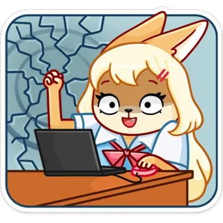 💻 キツネ, ラップトップ, アニメ, 可愛い, オフィス, かわいい whatsapp sticker