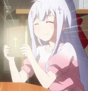 😄 anime, meisje, kruis, glimlach, boek, religie telegram sticker