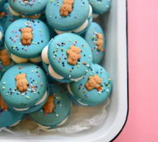 🧁 Makronen, Kekse, Dessert, Süßigkeiten, Teddybär, Blau whatsapp sticker