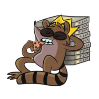 😌 Rigby Regular Show PIZZA Kreskówka, Pizza, Jedzenie, Zwyczajny serial, Rigby telegram sticker