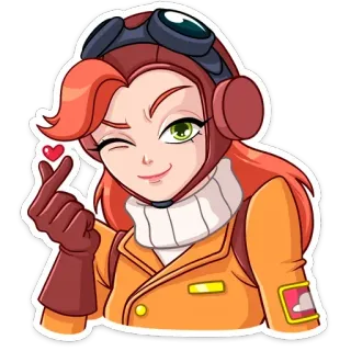 ❤️ การ์ตูน, นักบิน, ผู้หญิง, การบิน, น่ารัก, ขยิบตา, ความรัก telegram sticker