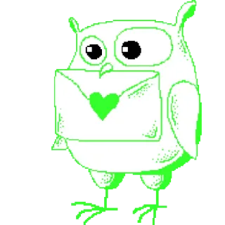 💌 burung hantu, surat, cinta, hati, imut, hijau telegram sticker