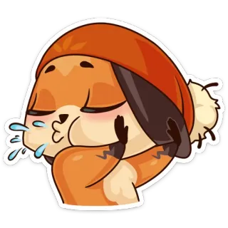 🤤 fox, cute, animal, cartoon, winter, hat, pout whatsapp sticker