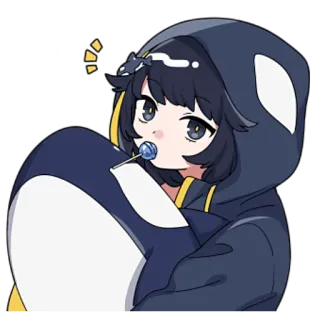 🖤 Chica anime, Pingüino, Lindo, Kawaii, Piruleta, Dibujo animado telegram sticker