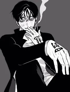 🌟 Merokok, Rokok, Anime, Manga, Pria, Tato, Skala abu-abu, Seni telegram sticker