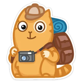 📸 chat, voyage, aventure, appareil photo, sac à dos, chapeau telegram sticker