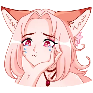 😢 anime, gadis, menangis, gadis kucing, sedih, stiker, emotikon telegram sticker