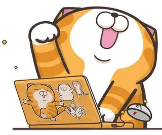 😃 Katze, Laptop, süß, Cartoon, Tier, Computer telegram sticker