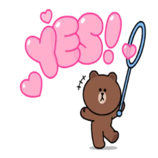 🙂 Brown YES! orso, carino, cartone animato, cuori, sì, approvazione whatsapp sticker