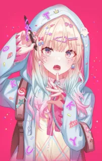 ❤️ anime, girl, cute, pink, artist, drawing telegram sticker