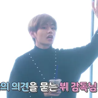 🔚 V 의 의견을 묻는 뷔 감독님 kpop, bts, v, regisseur, koreanisch, person whatsapp sticker