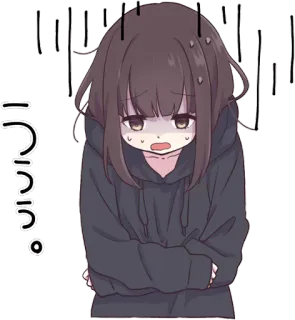 😓 う？うう？ Anime, Fille, Sueur, Confus(e), Inquiet/inquiète whatsapp sticker