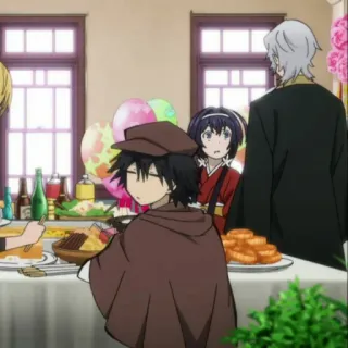 🔍 Ranpo Edogawa Bungou Stray Dogs anime, party, characters, table telegram sticker