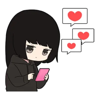 🖤 girl, anime, hearts, phone, cute telegram sticker