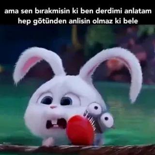 😑 Snowball The Secret Life of Pets ama sen bırakmisin ki ben derdimi anlatam hep götünden anlisin olmaz ki bele 토끼, 만화, 동물, 귀여운, 애완 동물, 웃긴 whatsapp sticker