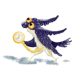 ⏰ Vogel, Taschenuhr, Cartoon, Tier, Fantasy, Uhr telegram sticker