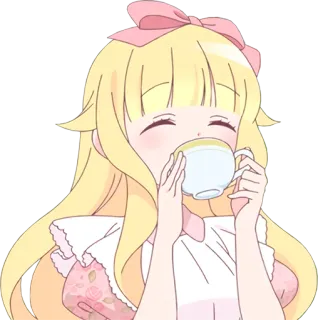 🍵 Anime, Dziewczyna, Pijąca, Herbata, Słodka, Blondynka telegram sticker