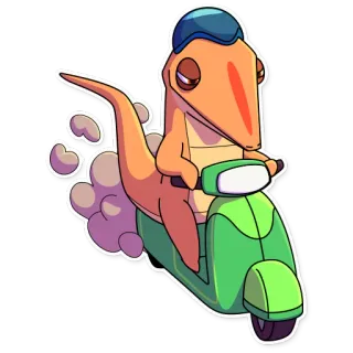 🛵 hagedis, scooter, dier, cartoon, vervoer, grappig, schattig, rijden telegram sticker