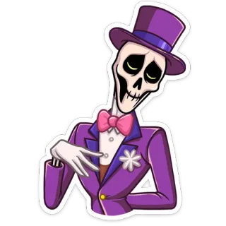 😌 骸骨, 漫画, キャラクター, 男, フォーマル, 蝶ネクタイ telegram sticker