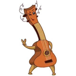 😉 Gitaar, Muziek, Vredesteken, Instrument, Cartoon, Knipoog telegram sticker