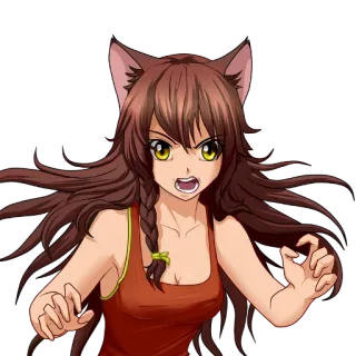 😠 Anime, Nekomimi, Brava, Orelhas, Garota, Desenho animado, Mangá telegram sticker